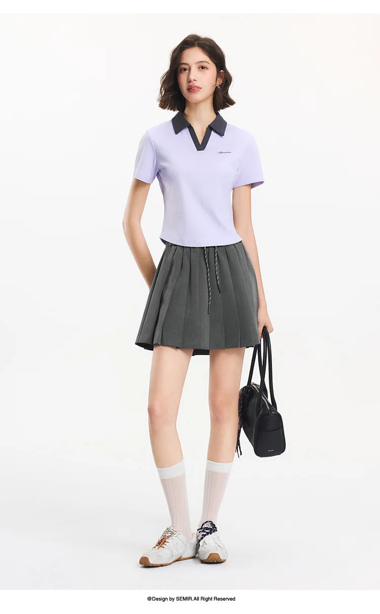 Semir Poloshirt für Damen, abgeschnitten, schmale Passform, elegant, 2025, neuer Sommer, bestickter Pullover, minimalistisch, für lässigen Stil