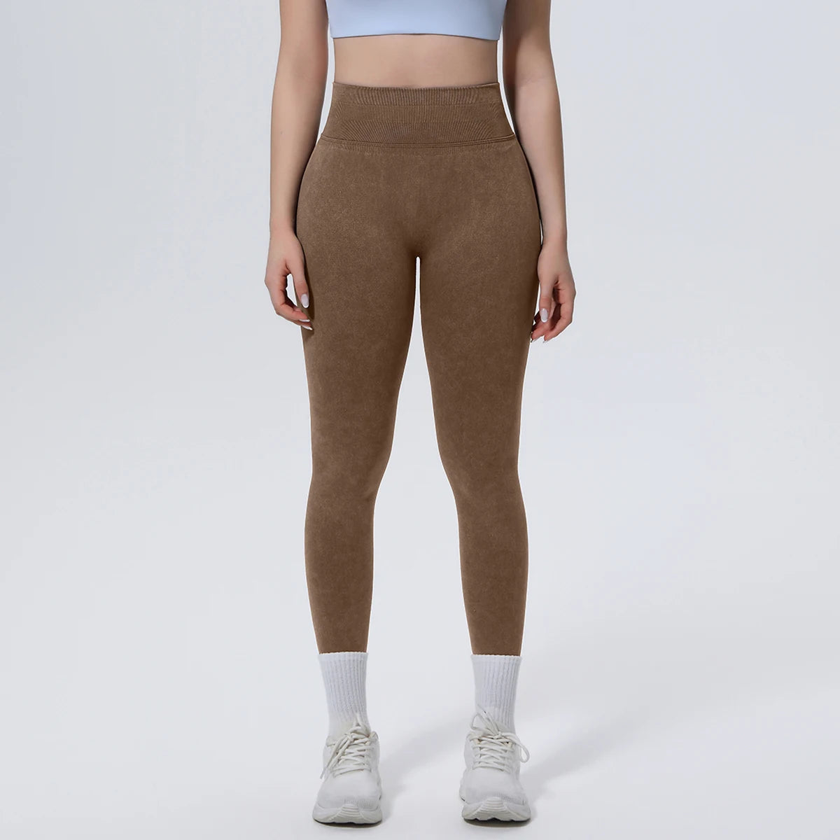 Nahtlose Yoga-Hose mit Push-up-Effekt, hochbundig, braun