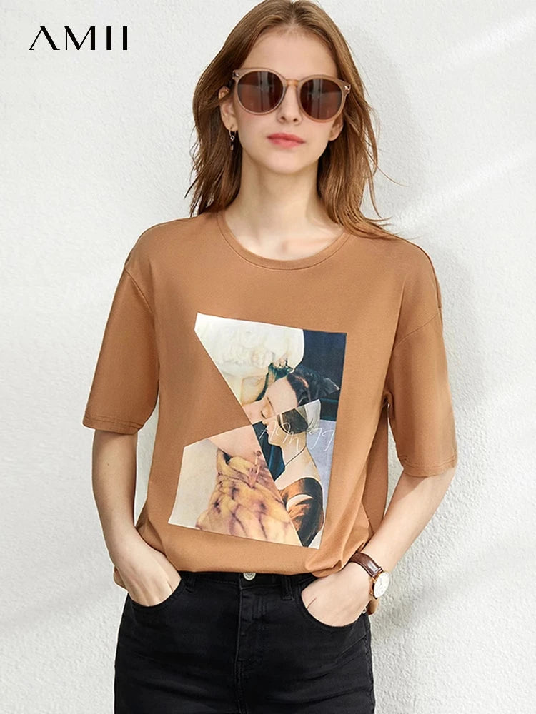 Damen T-Shirt im minimalistischen Sommer-Stil mit lässigem Patchwork-Design