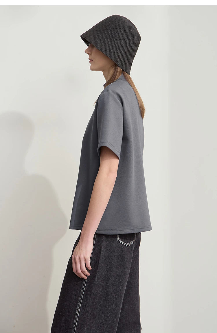 Damen Casual T-Shirt mit Gedrucktem Rollkragen und Kurzarm für den Sommer