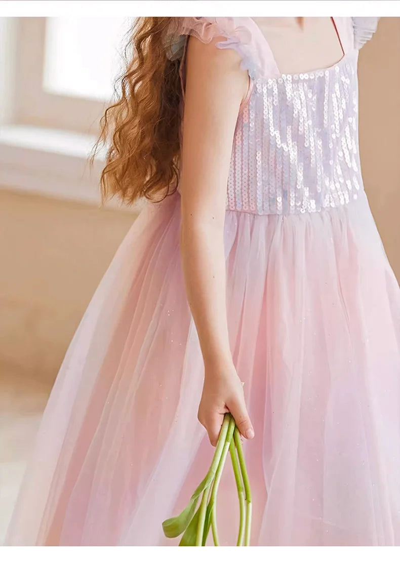 Sommerkleid für Mädchen in Farbverlauf Pink, festlich für Geburtstag oder Hochzeit, Größen 110-170 cm, Alter 3-14 Jahre