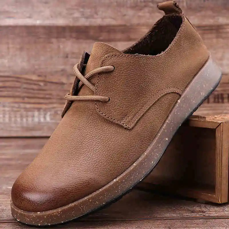 Non-Slip Lace Up Single Shoe Thick-Soled Men's Shoes Retro Shoes Men's Shoes Wear-Resistant Solid Color Handmade Men's Shoes