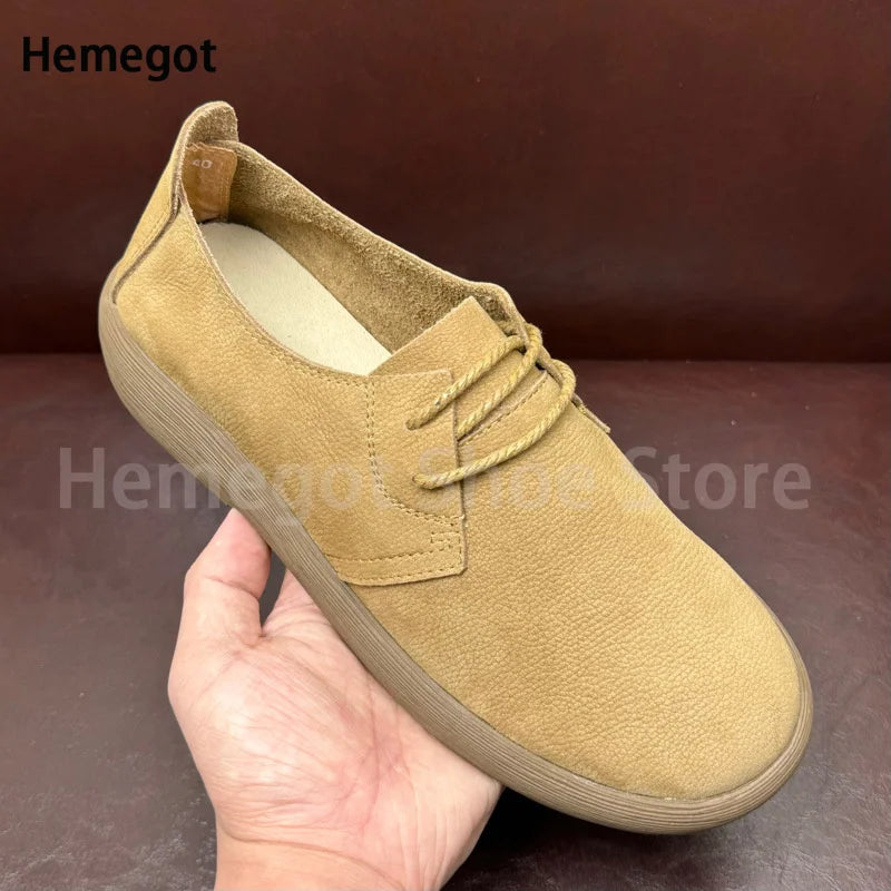 Big Round Toe Men's Shoes Soft Leather Soft Soled Flats Breathable Durable Casual Shoes Handmade Lace-Up Shoes Men's Shoes