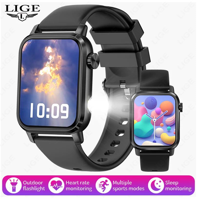 LIGE Neue Für Huawei Xiaomi Smart Uhr Männer Taschenlampe IP68 Wasserdichte Outdoor Sport Tracker 1,85 "HD Bluetooth Anruf Smartwatch