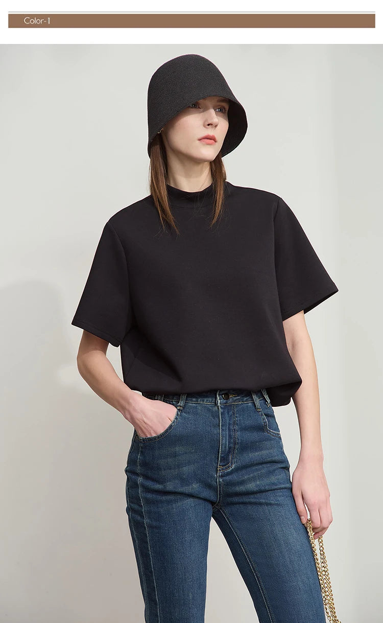 Damen Casual T-Shirt mit Gedrucktem Rollkragen und Kurzarm für den Sommer