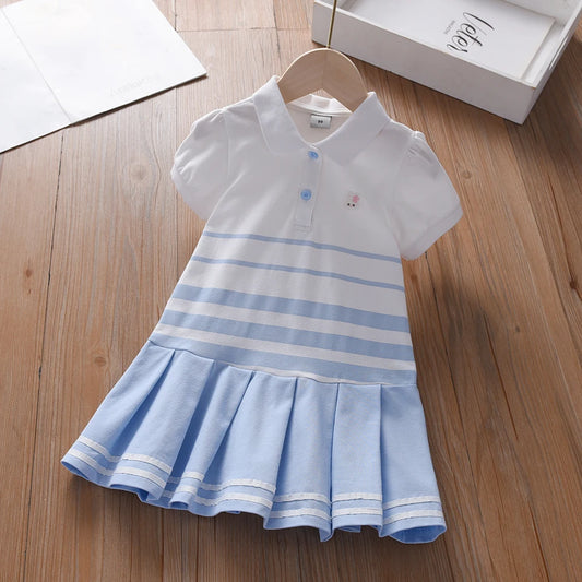 Modisches Polokleid für Mädchen mit Streifen, für Kinder, elegante Puffärmel, Kleidung für Babys, Sommerkleider