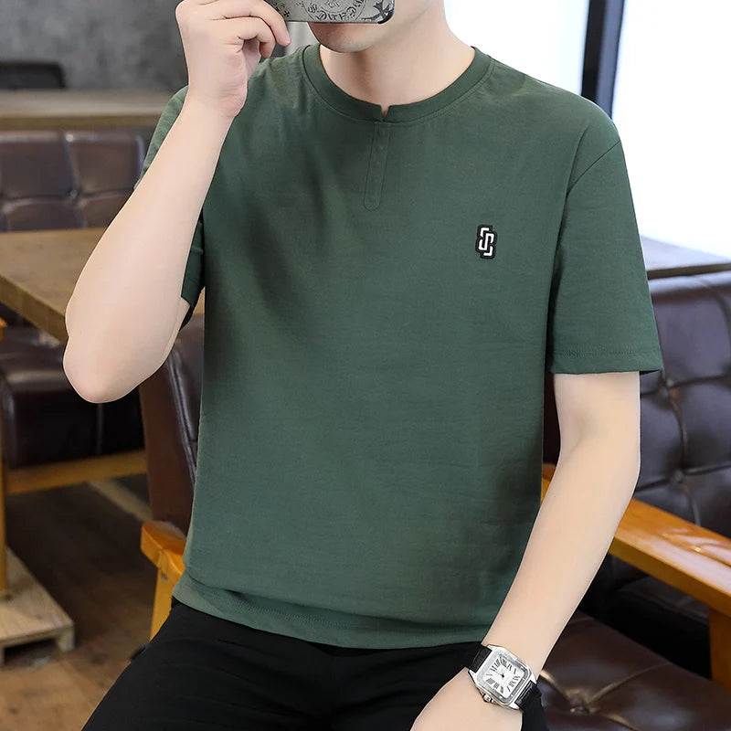 Herren Kurzarm T-Shirts aus Baumwolle im einfarbigen lässigen Trend für Sommer