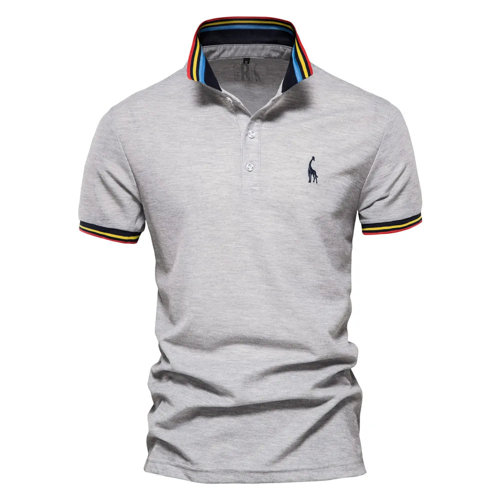 Herren Polo Shirt aus Baumwolle mit fester Hirsch-Stickerei und Kurzarm