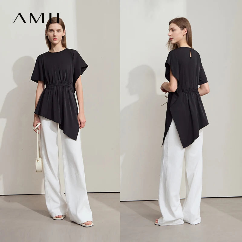 Damen T-Shirt mit rundem Hals und asymmetrischem Design für den Sommer