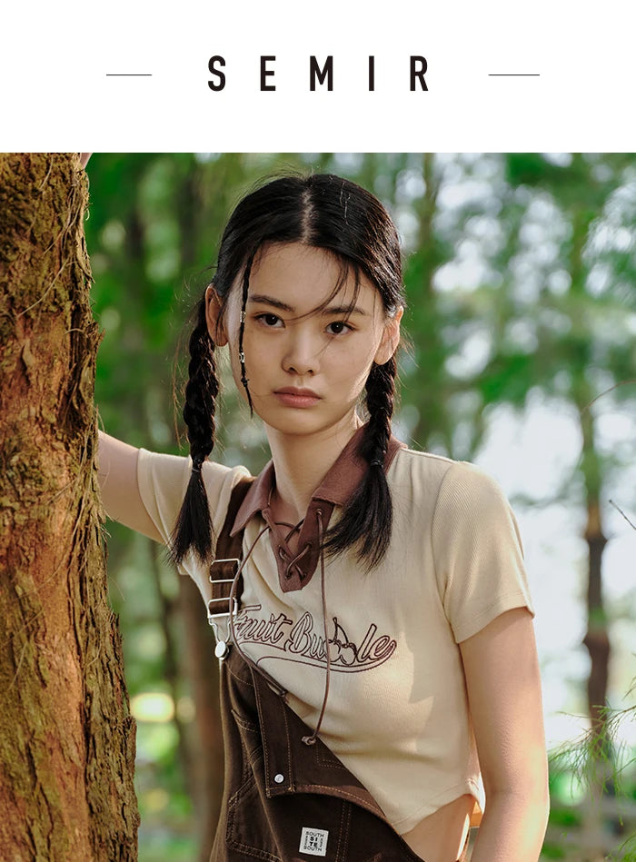 Semir Polo Shirt Frauen Kurzarm Frühling bestickt süß cool Retro Sommer T-Shirt neue Kontrast farbe enges Polo-Shirt