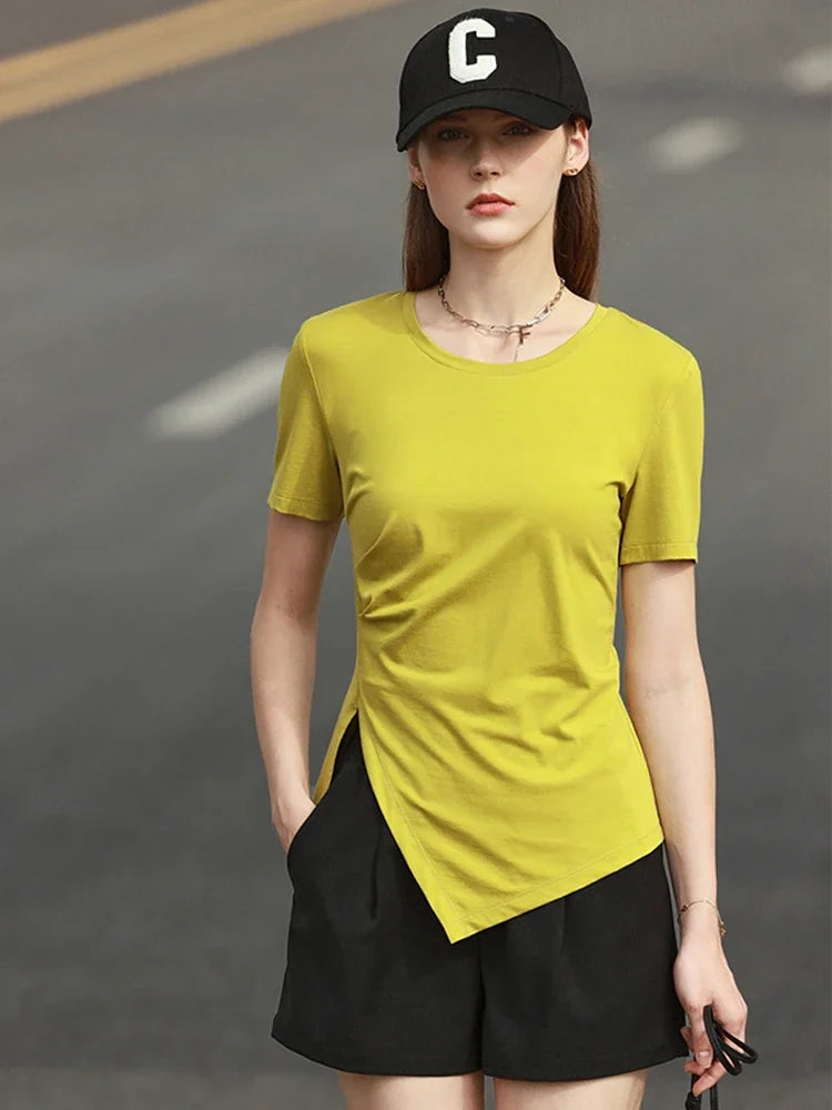 Damen T-Shirt mit asymmetrischem Design und kurzen Ärmeln für den Sommer