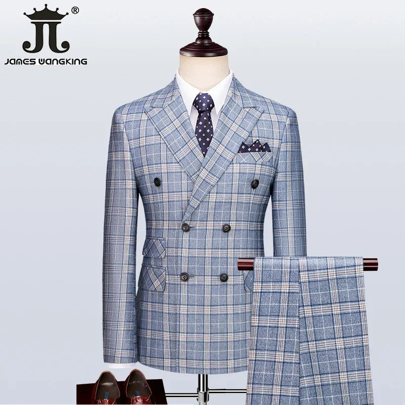 Hochwertiger Herren Anzug 3-teilig: Kariert, Slim Fit, Business & Hochzeit, Blazer Weste Hose