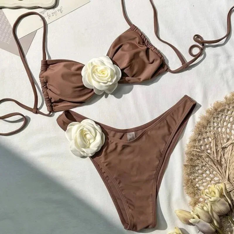 Dreiteiliger Damen-Bikini aus PU-Material im brasilianischen Stil – ideal für Strand und Pool