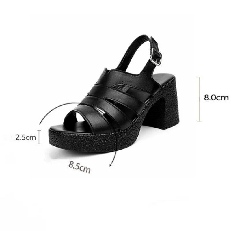 Damen Leder Sandalen Dicke Sohlen High Heels