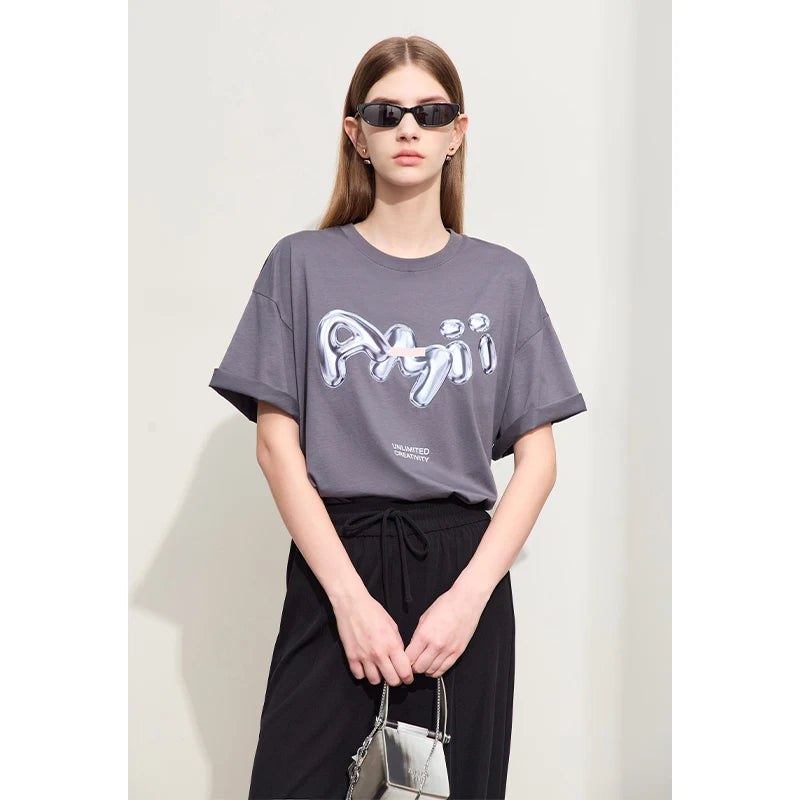 Damen T-Shirts im lässigen Stil mit O-Ausschnitt und modischem Druck