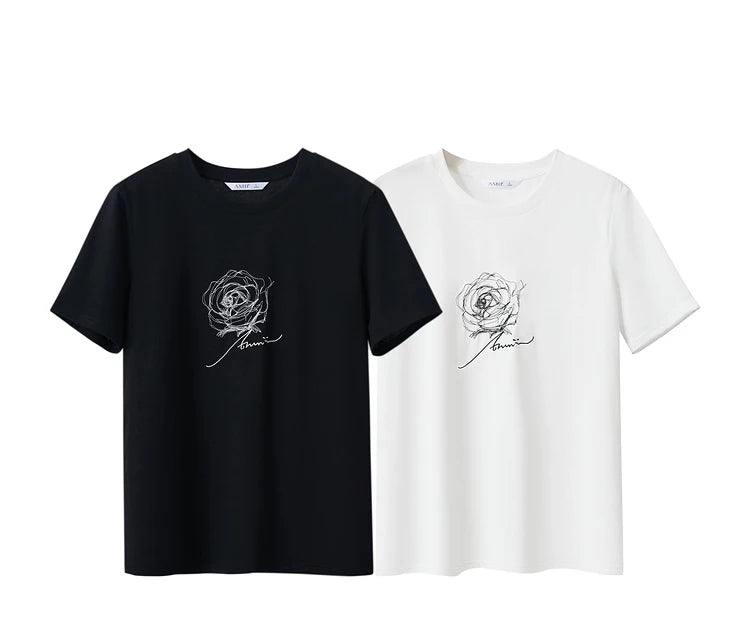 Damen Kurzarm-T-Shirt im minimalistischen Stil mit O-Ausschnitt und Stickerei