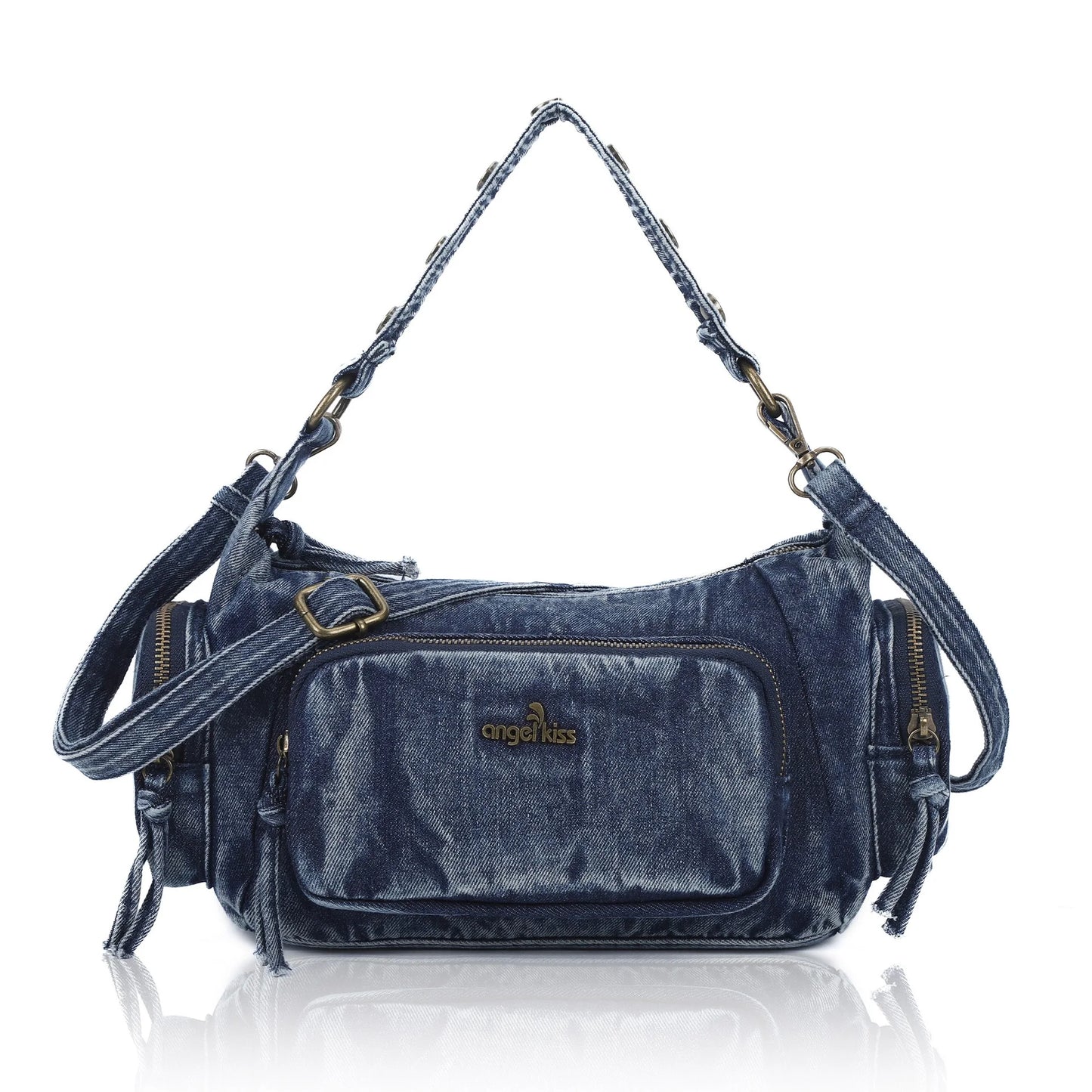 Damen-Handtasche aus Denim mit Top-Handle Stil und großzügigem Innenfach mit Reißverschluss