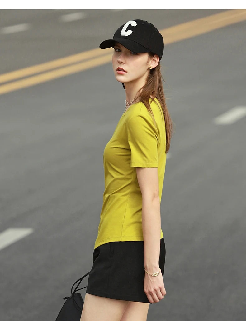 Damen T-Shirt mit asymmetrischem Design und kurzen Ärmeln für den Sommer