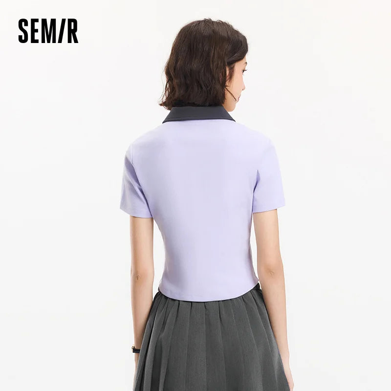 Semir Poloshirt für Damen, abgeschnitten, schmale Passform, elegant, 2025, neuer Sommer, bestickter Pullover, minimalistisch, für lässigen Stil