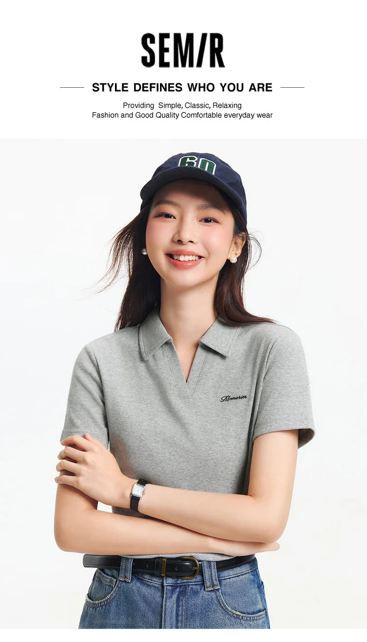 Semir Poloshirt für Damen, abgeschnitten, schmale Passform, elegant, 2025, neuer Sommer, bestickter Pullover, minimalistisch, für lässigen Stil