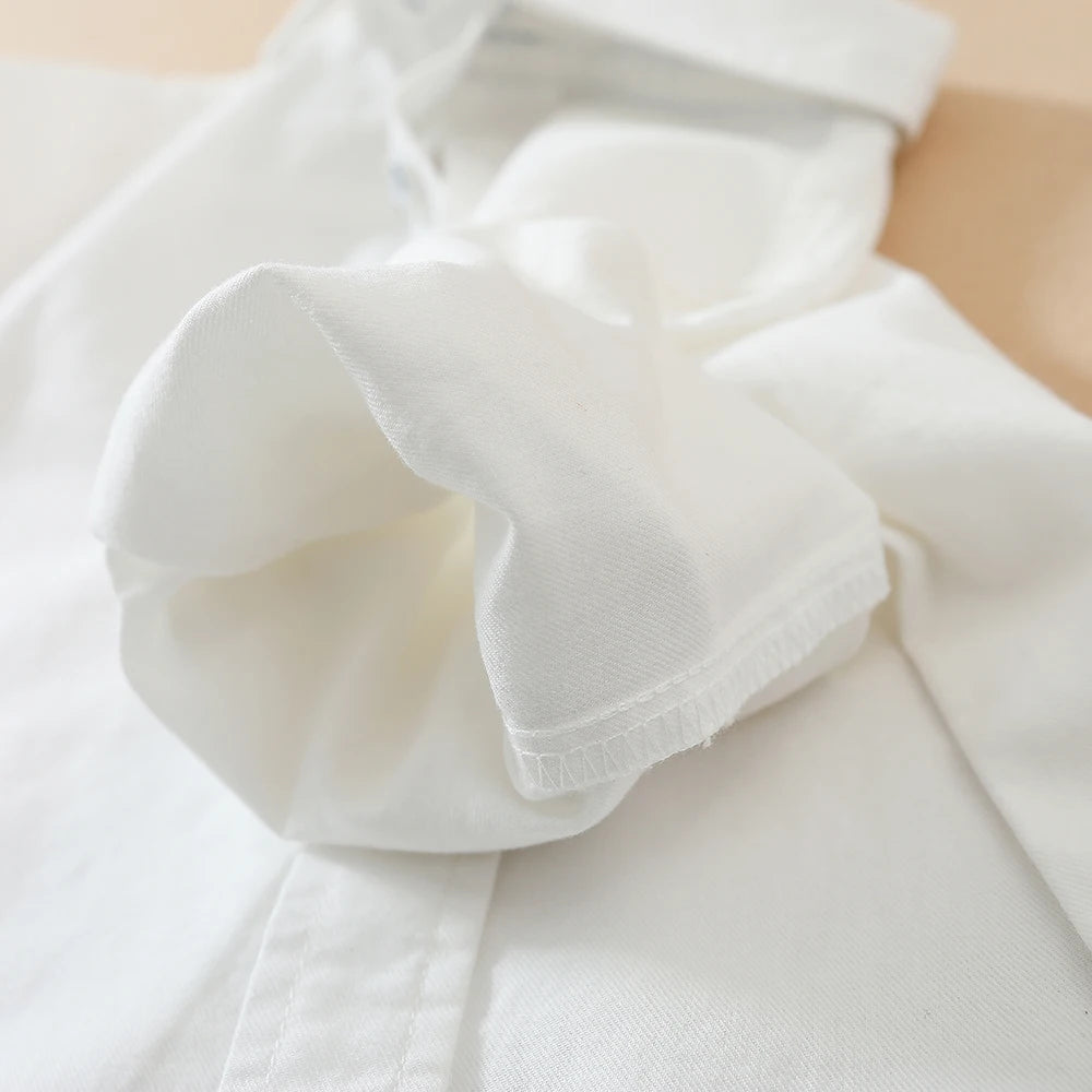 Kinder Jungen Langarm Weiß T-Shirt Frühling Herbst Turndown Kragen Hemd Kinder Schuluniform Baumwolle Kleidung