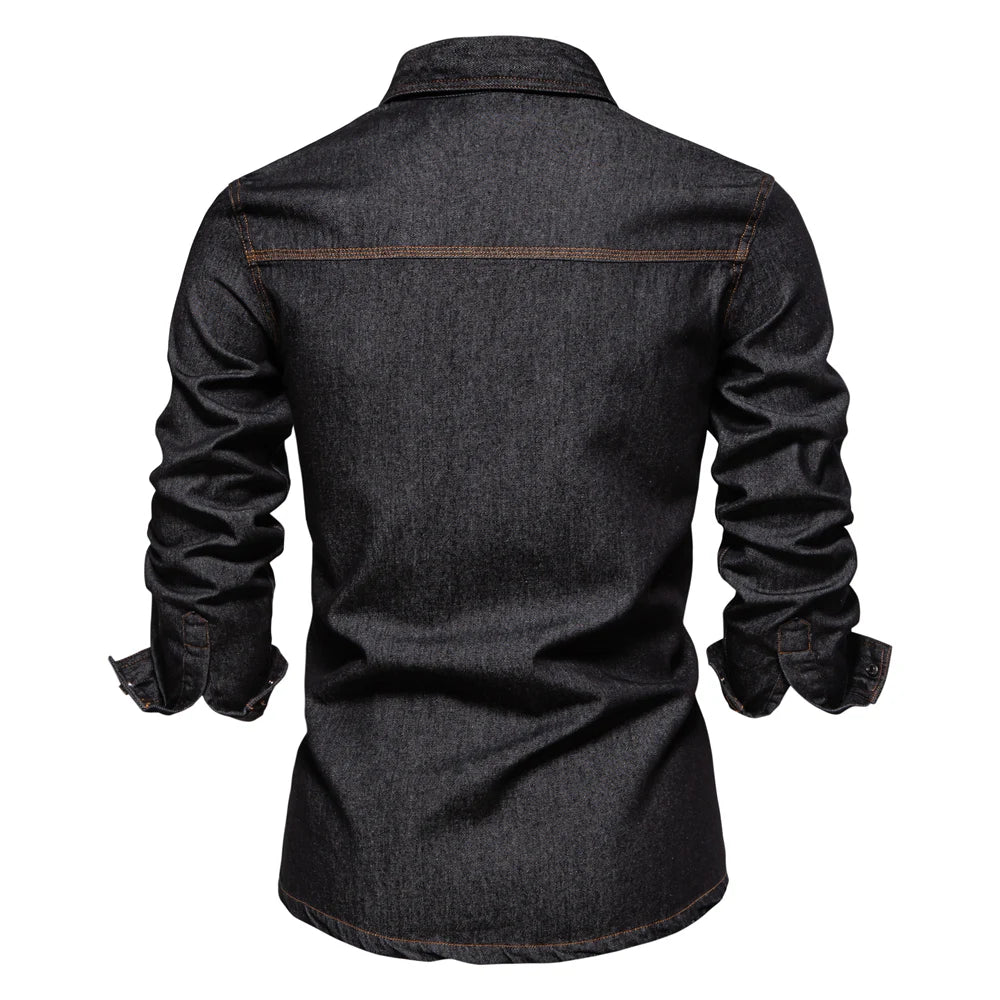 Herren Denim Shirts aus 100 Prozent Baumwolle mit doppelten Taschen im Casual-Stil