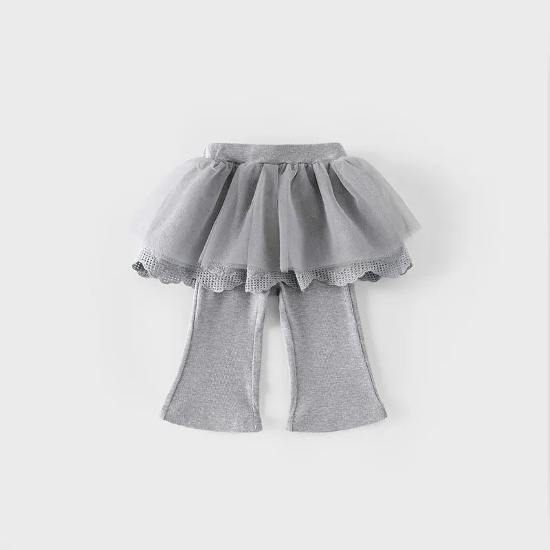 Mädchen Leggings mit süßem Spleiß und einfarbigem Mesh-Rock für Herbst