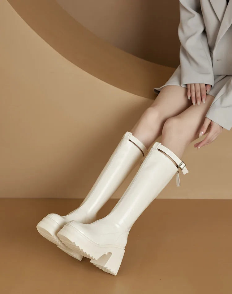 Damen Reiterstiefel im Römischen Stil mit 10 cm hoher Ferse