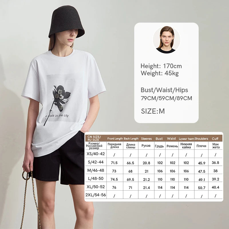 Damen T-Shirt mit minimalistischem O-Ausschnitt und Pailletten-Verzierung