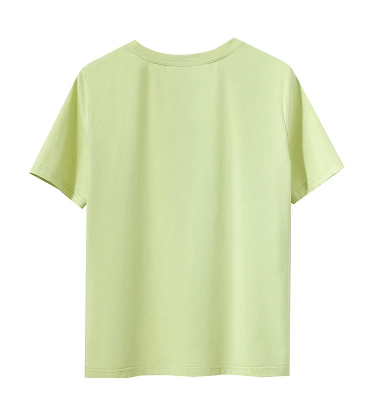 Damen T-Shirt mit O-Ausschnitt und geometrischer Dekoration aus antibakterieller Baumwolle