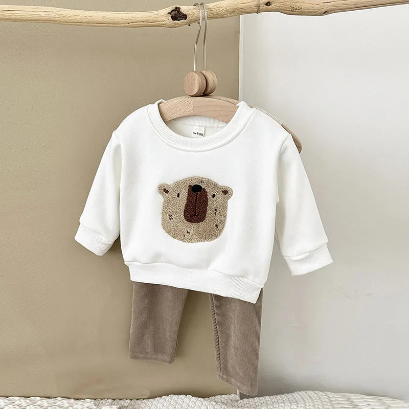 Unisex Baby Outfit Set mit Nette Bär Fleece Hoodie und Hosen