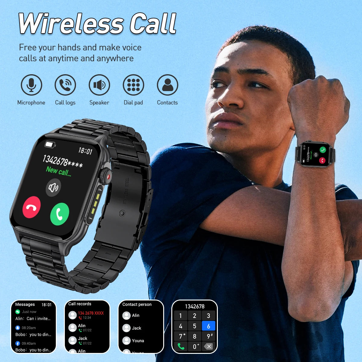 LIGE Neue Für Huawei Xiaomi Smart Uhr Männer Taschenlampe Wasserdichte Outdoor Sport Tracker Bluetooth Anruf Smartwatch 1,96 "bildschirm