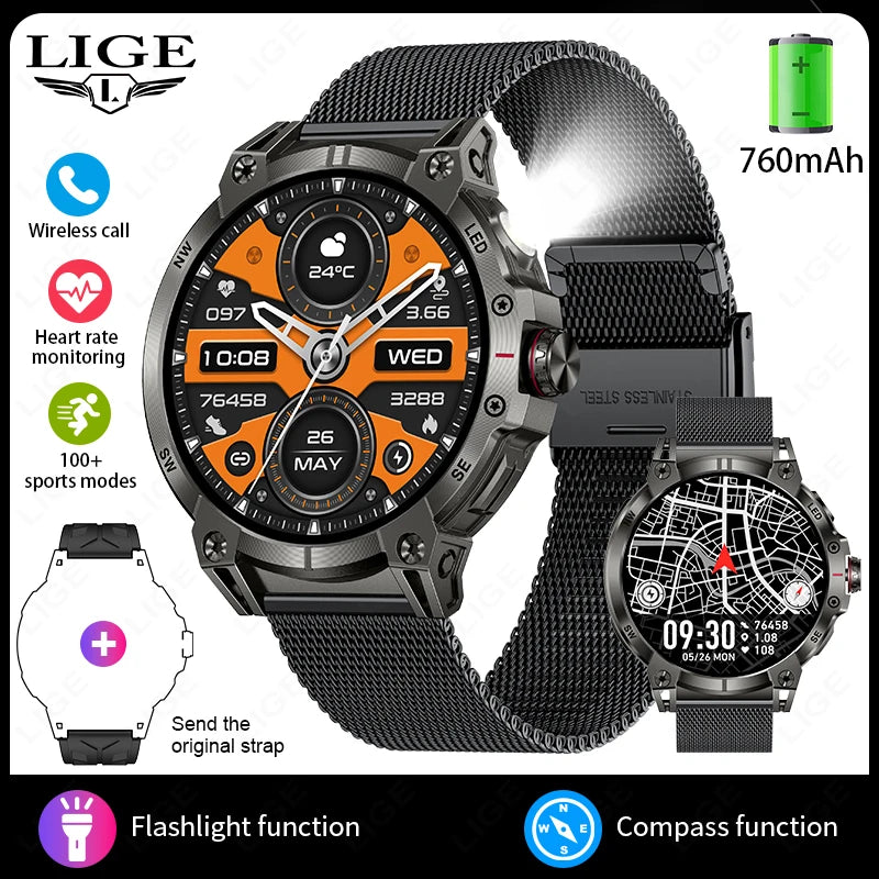 Herren Smartwatch mit Bluetooth Anruf Funktion und Fitness Tracker für Outdoor Aktivitäten
