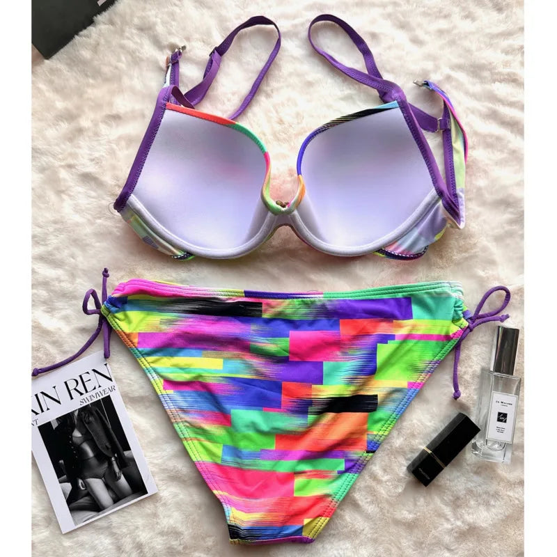 Sexy Bikini-Set mit Strasssteinen und Push-up-Effekt – ideal für Strand und Pool