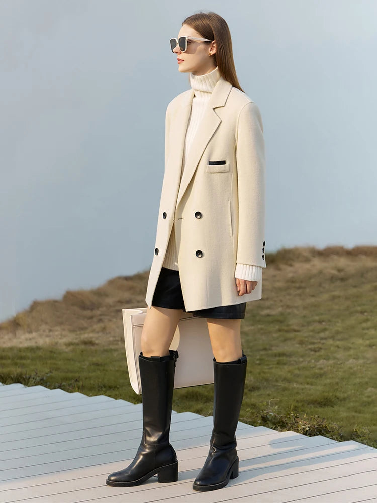 Damen Wollmantel im minimalistischen Design mit umlegekragen für den Winter