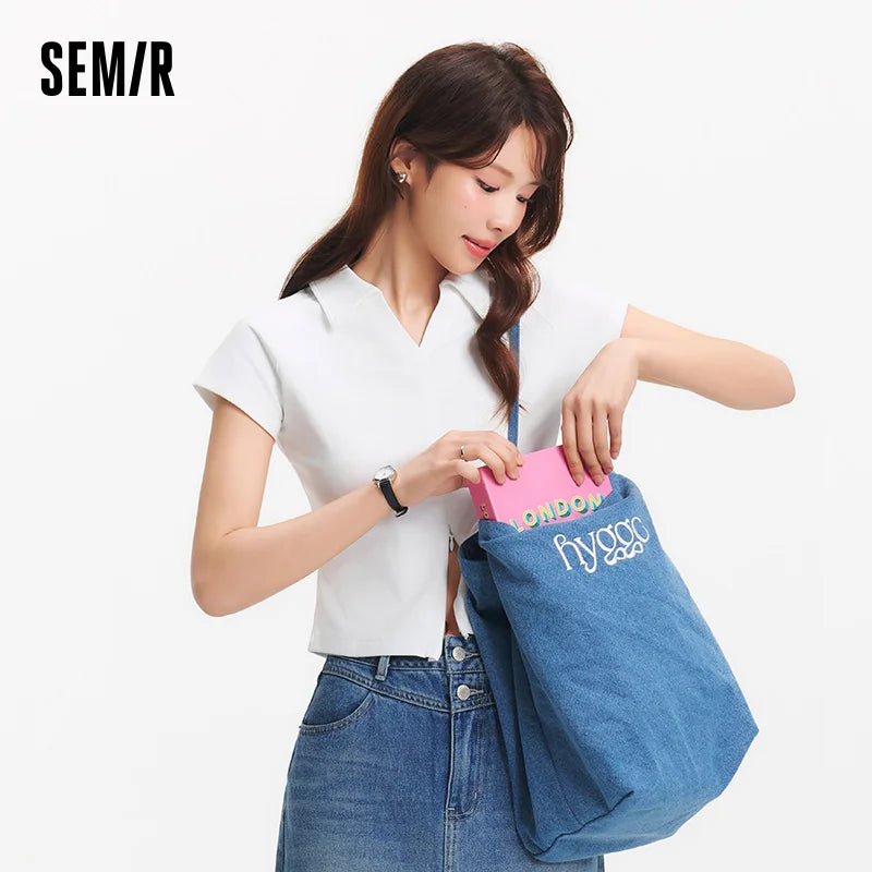 Semir Poloshirt für Damen, abgeschnittene Raglanärmel, schmale Passform, 2025, Sommer, neues einfarbiges Designer-Pendler-Top