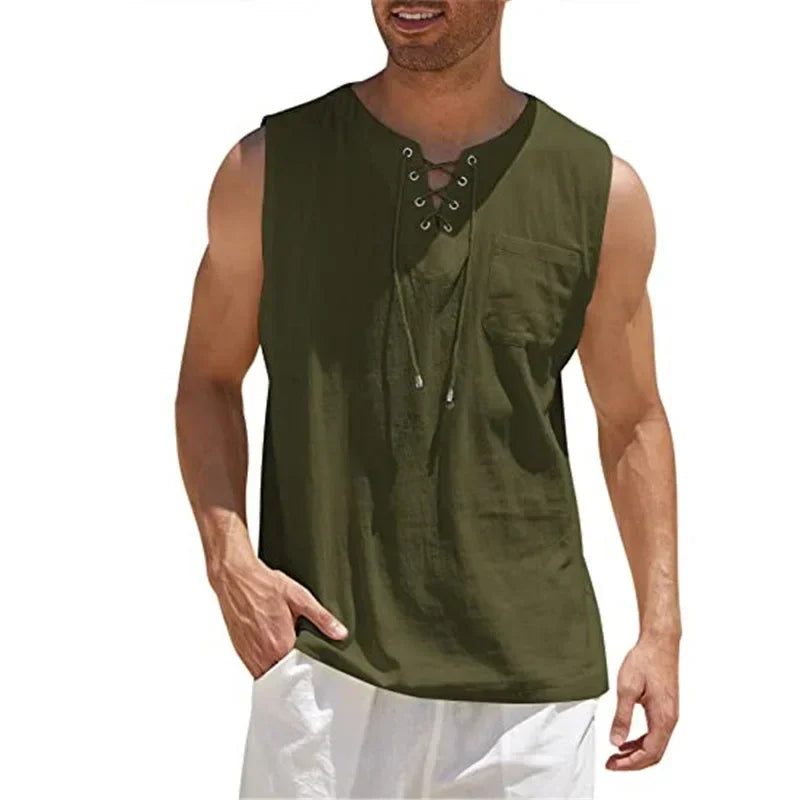 Ärmelloses Herren-Strickoberteil mit Rundhalsausschnitt und Hohldesign – ideal für den Sommer.