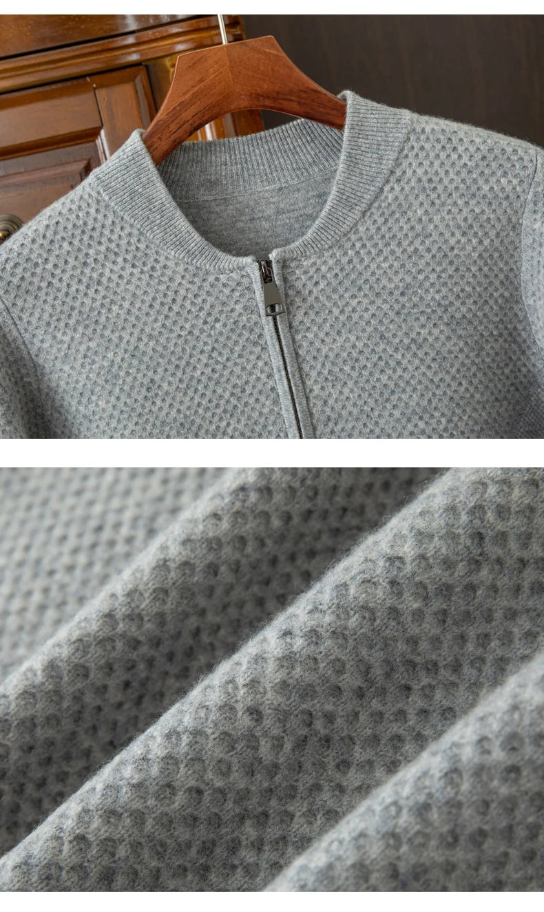 Herren-Strickjacke mit Baseball-Kragen, 100 % reine Wolle, Herren 2024, Herbst und Winter, verdickter lässiger Strickpullover, Jacke, Outdoor-Blazer