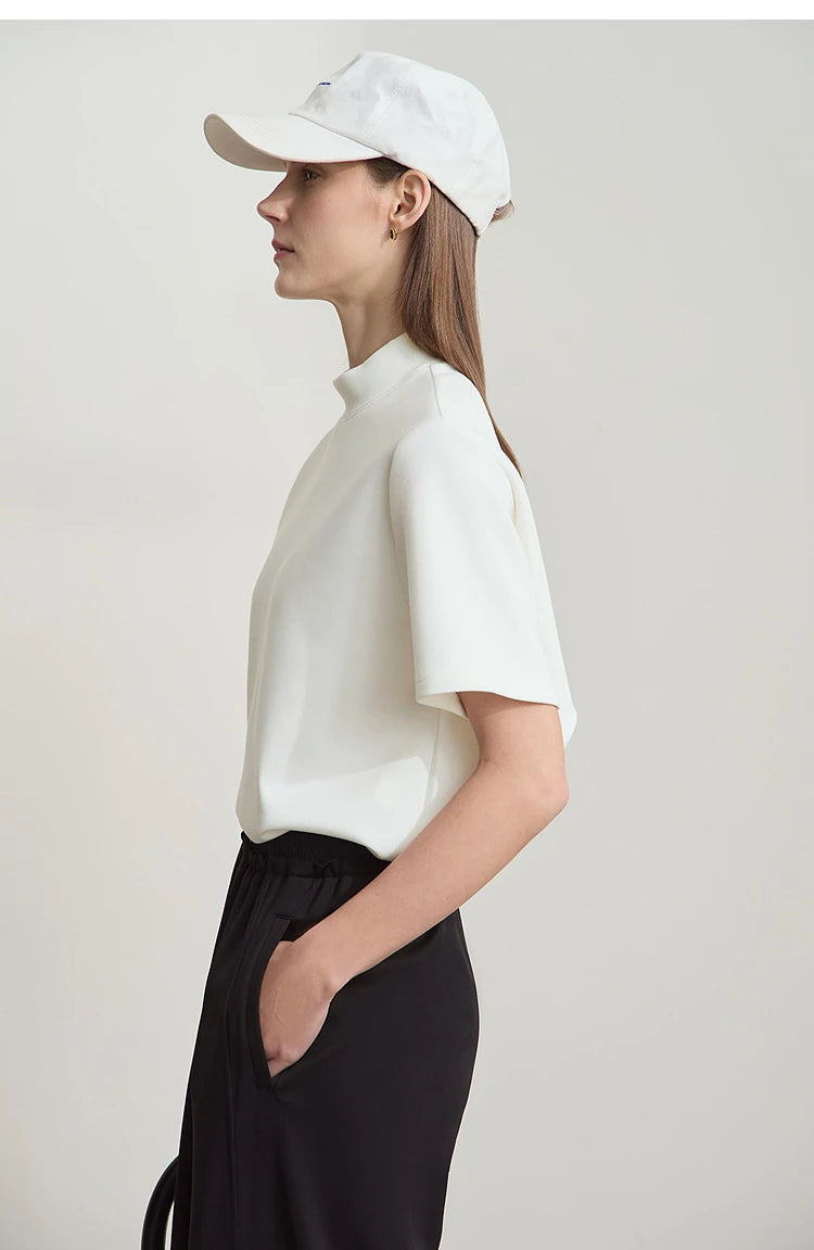 Damen Casual T-Shirt mit Gedrucktem Rollkragen und Kurzarm für den Sommer