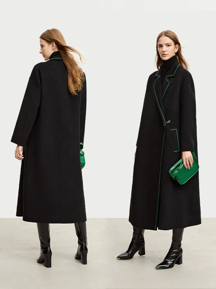 Damen Wollmantel im minimalistischen Stil mit lockerer Passform und Knopf