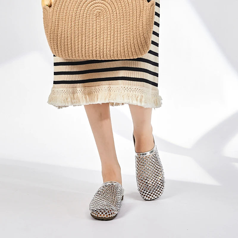 AIYUQI Frauen Geschlossene Zehen Hausschuhe 2025, Anti-slip Diamant Mesh Hausschuhe Für Frauen Große Größe Sommer Weibliche Schuhe