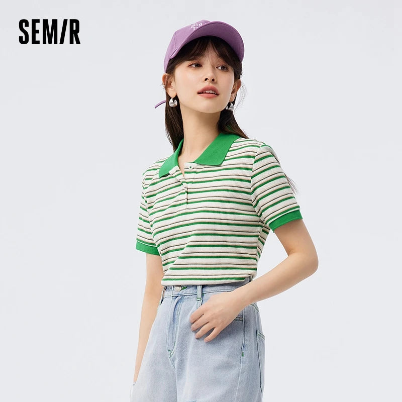 Semir Polo Shirt Frauen eng Sommer neue weiche Waffel gestreiftes Hemd T-Shirt