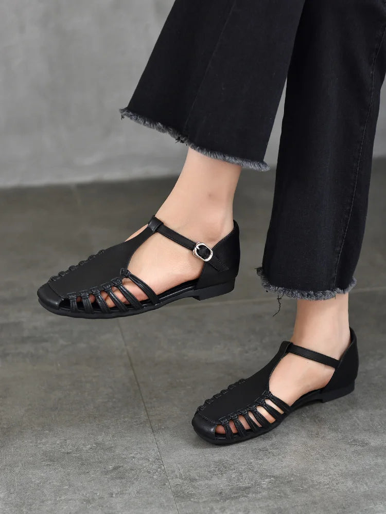 AIYUQI Damen-Sandalen, Sommer 2022, neue handgewebte römische Sandalen, weiblich, große Größe, rutschfeste Schweinekäfig-Schuhe für Damen