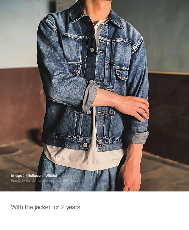 Herren Jeansjacke Vintage 14,8 Unzen Denim Klassisch Slim Fit Mantel