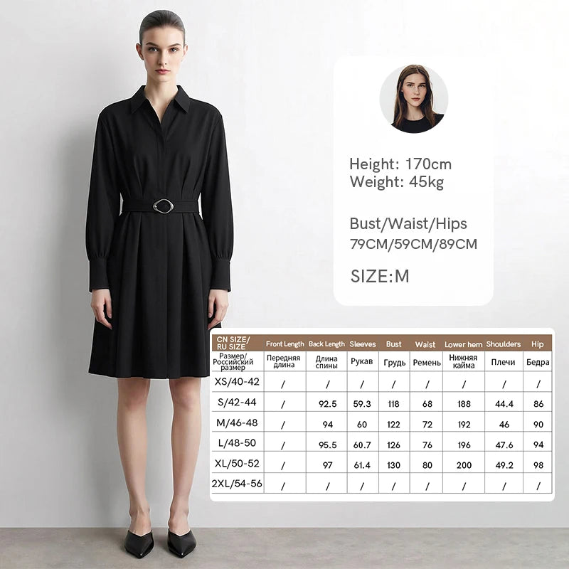 Elegantes Damenkleid Mit Reverskragen Und Gürtel Für Berufsfrauen