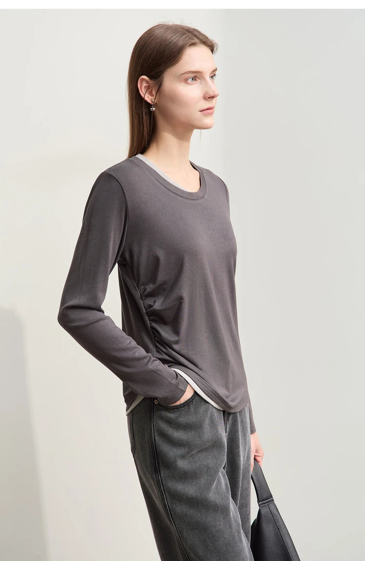 Damen T-Shirts im Minimalismus-Stil mit Patchwork für den Herbst 2024