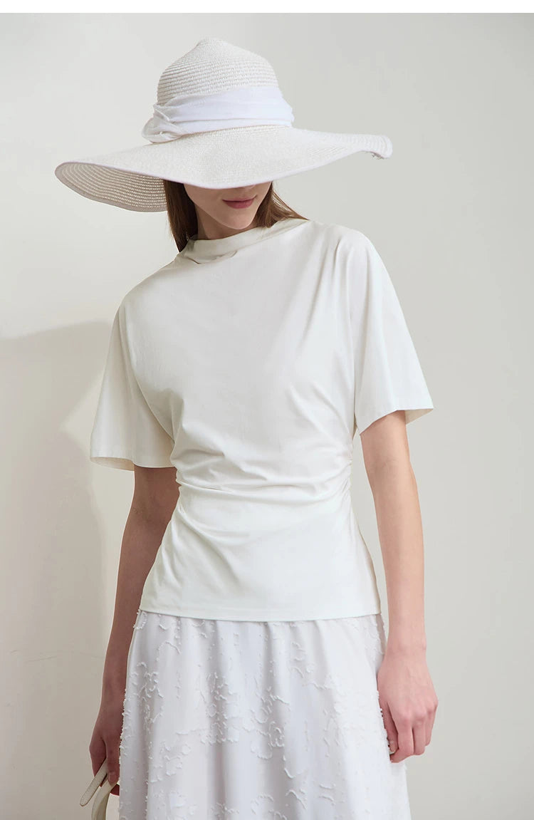 Damen T-Shirt im minimalistischen Sommer-Stil mit solidem Rollkragen und Kurzarm