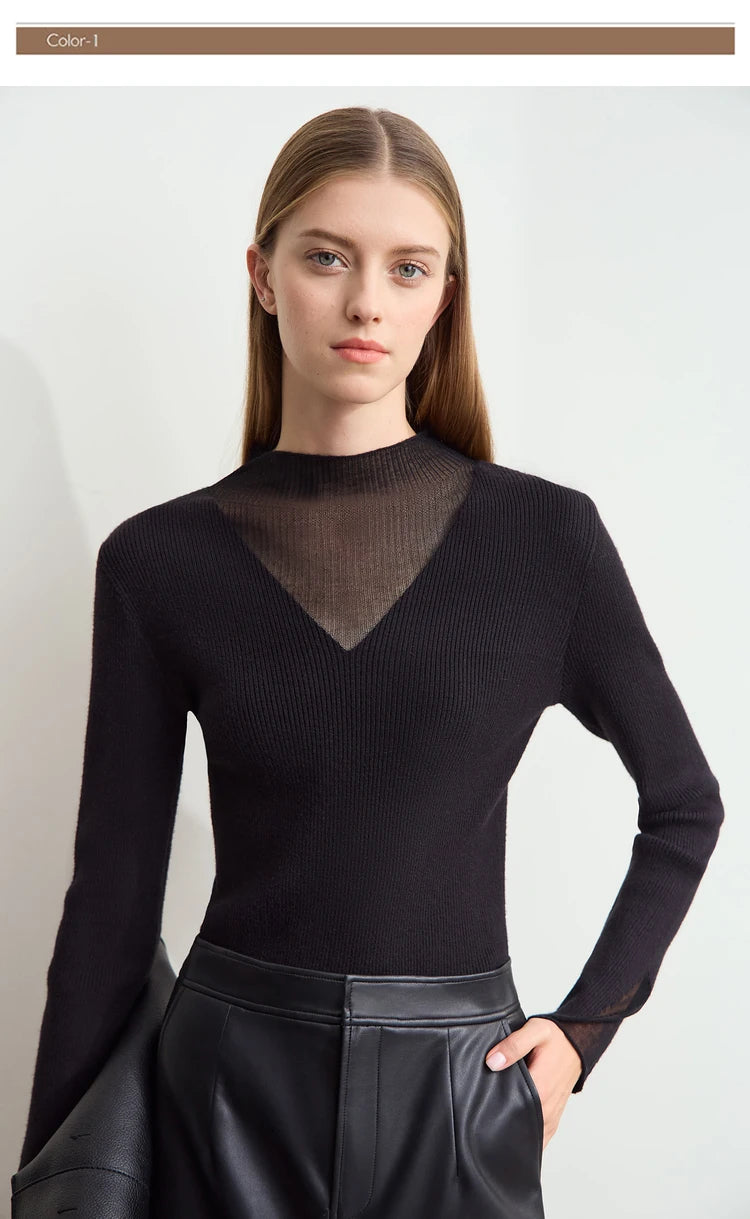 Damen Rollkragenpullover mit transparentem Panel aus der Winterkollektion 2024