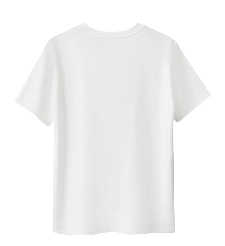 Damen Kurzarm-T-Shirt im minimalistischen Stil mit O-Ausschnitt und Stickerei