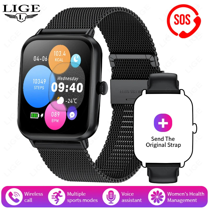 LIGE Bluetooth Anruf SOS Smart Uhr männer Sport Fitness Herz Rate Monitor IP68 Wasserdicht Neue Smartwatch Für Android IOS 2025